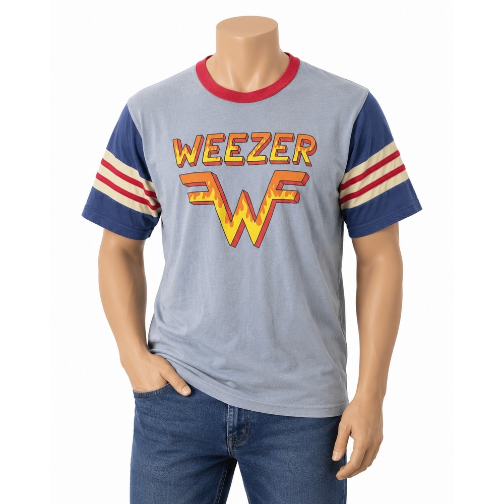 Vintage Weezer Band T-Shirt Mens Large Blue Ringer Tee Retro Rock Concert Shirt